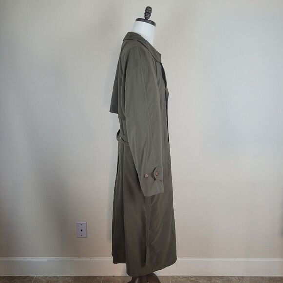 Vintage Perusal Coat Mens 44 Long Green Trench Double Breasted Belted Classic - Picture 5 of 10